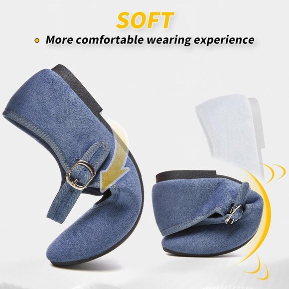 Babudog Womens Blue Faux Suede Rounded Toe Ankle Strap With Buckle Flats - Picture 3 of 9